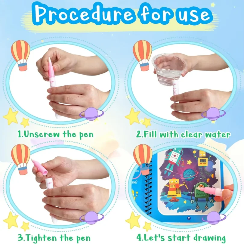 Free Sample Cartoon Animal Kids Coloring Magic Water Book Reusable Water Colouring Book Magic Water Magic Book for Kids