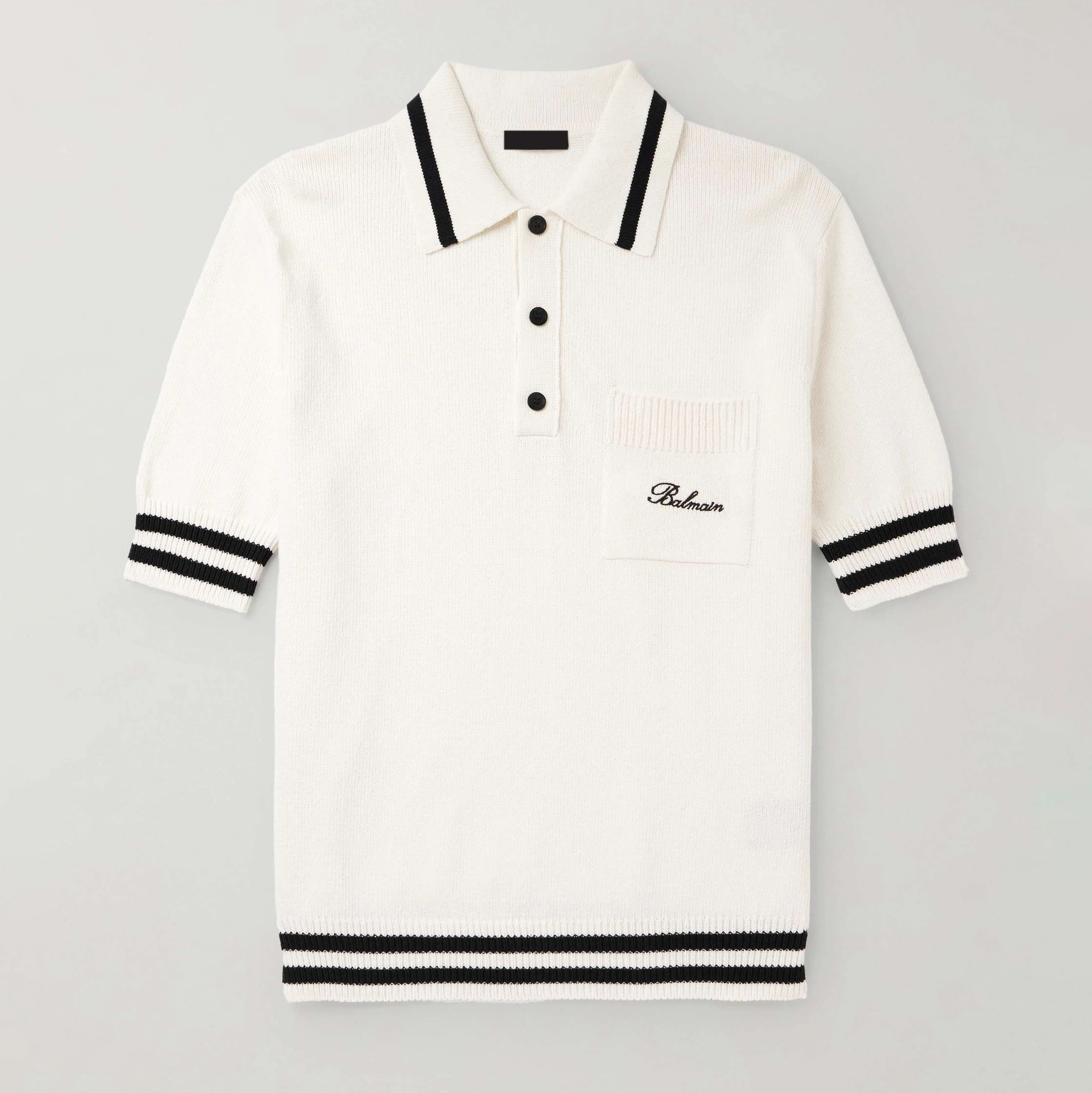 Factory custom bland logo embroidered striped knitted polo shirt men vintage bowling styles knit short sleeve sweater