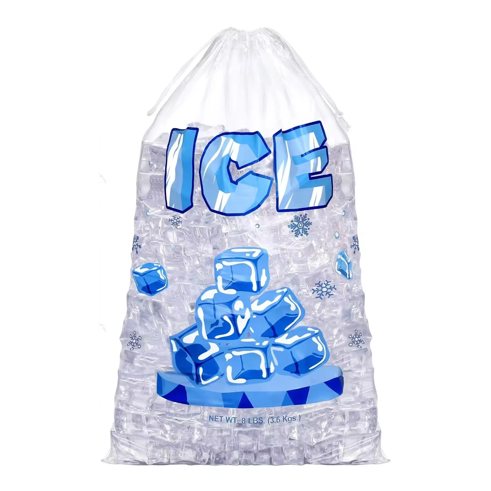 Custom reusable Disposable Clear Ldpe Plastic Ice cooler cube Packaging pack bag 5 8 10 15 20 Lb with Draw String for ice