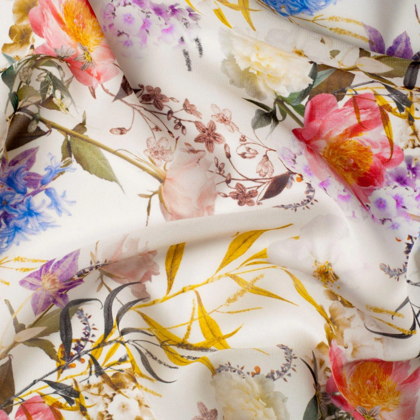 1/6 Fashion Chiffon Custom Printed Chiffon Fabric Gold Silk weaving Hemp 100% Polyester Light Weight Floral