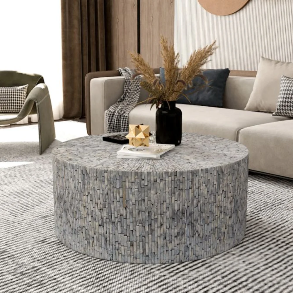 High-end Mother of pearl round coffee table handcrafted luxury coffee table wholesale home furniture from Vietnam