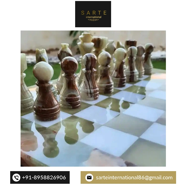 High Quality Indoor Games Wholesale Luxury Black and White Decorative Marble Chess Game Board and Pieces Set