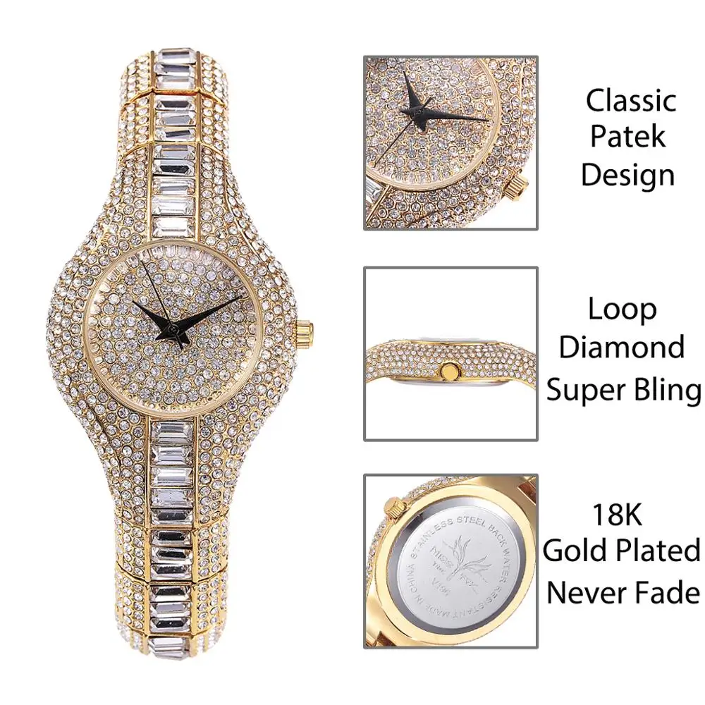 MISSFOX 30mm Small Women Watch Shockproof Waterproof Luxury Ladies Metal Watch bracelets Rhinestone Diamond Watch