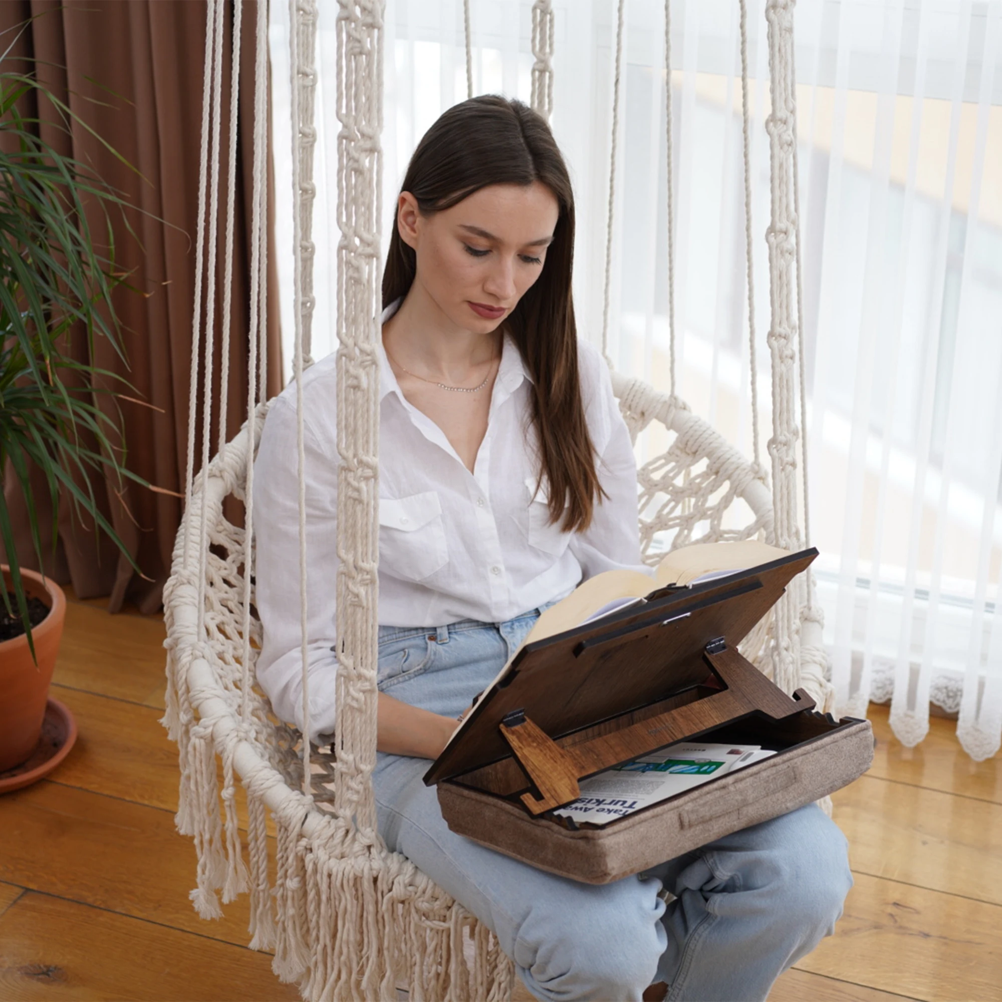 Quran Book Stand with Storage Book Holder Reading with 5 Adjustable Height Foldable Wooden Cooking Bookstand for Textbook