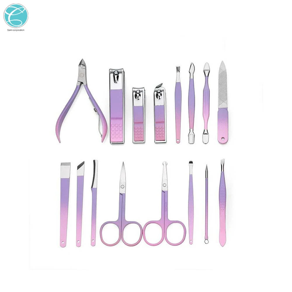 Manicure Set Pedicure Sets Nail Clipper Stainless Steel Professional Nail Cutter Tools with Travel Case Kit 16in1