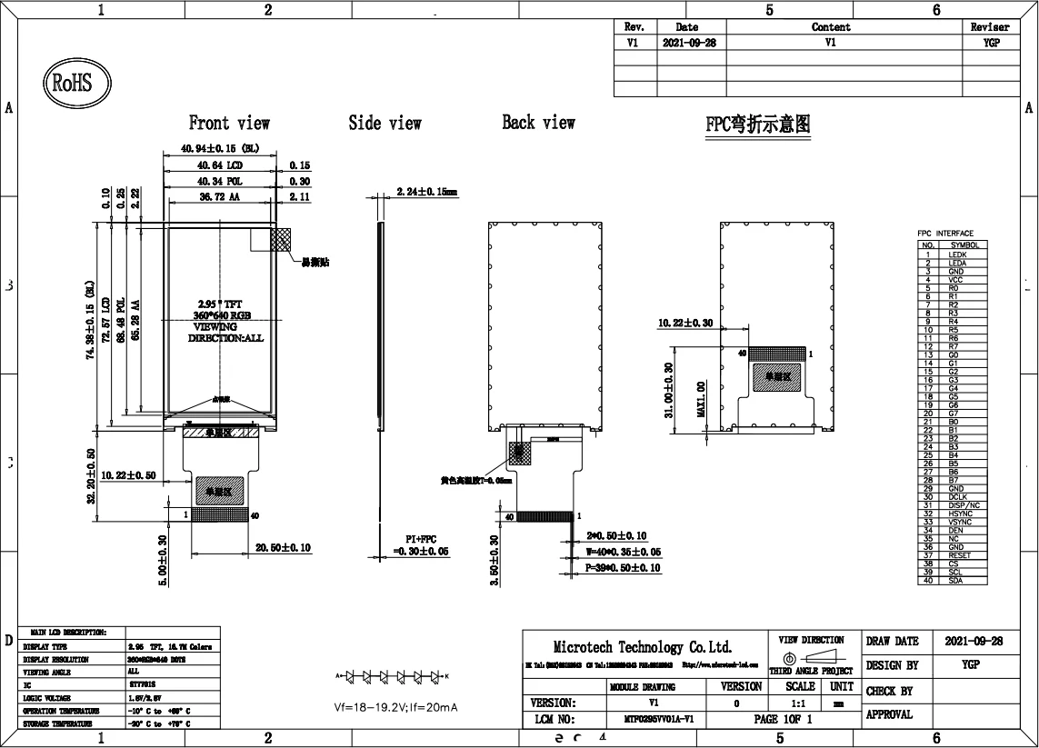 3 inch 320*640 lcd touch screen IPS RGB interface tft display 350brightness With CTP assembly module