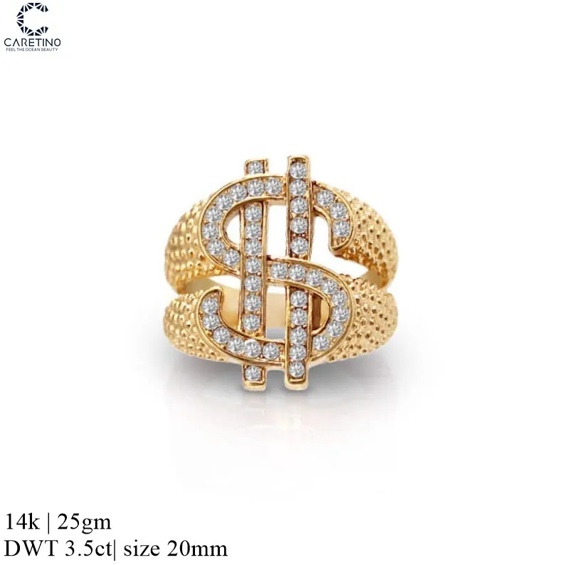 Dollar Sign Money Ring 2.10 Ct Round Cut Simulated Diamond 14k Yellow Gold Plated Ring