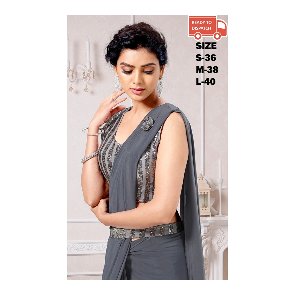 Best Quality Ladies Ready To Wear Lycra  Modern Stitch Blouse Designer Saree From Indian