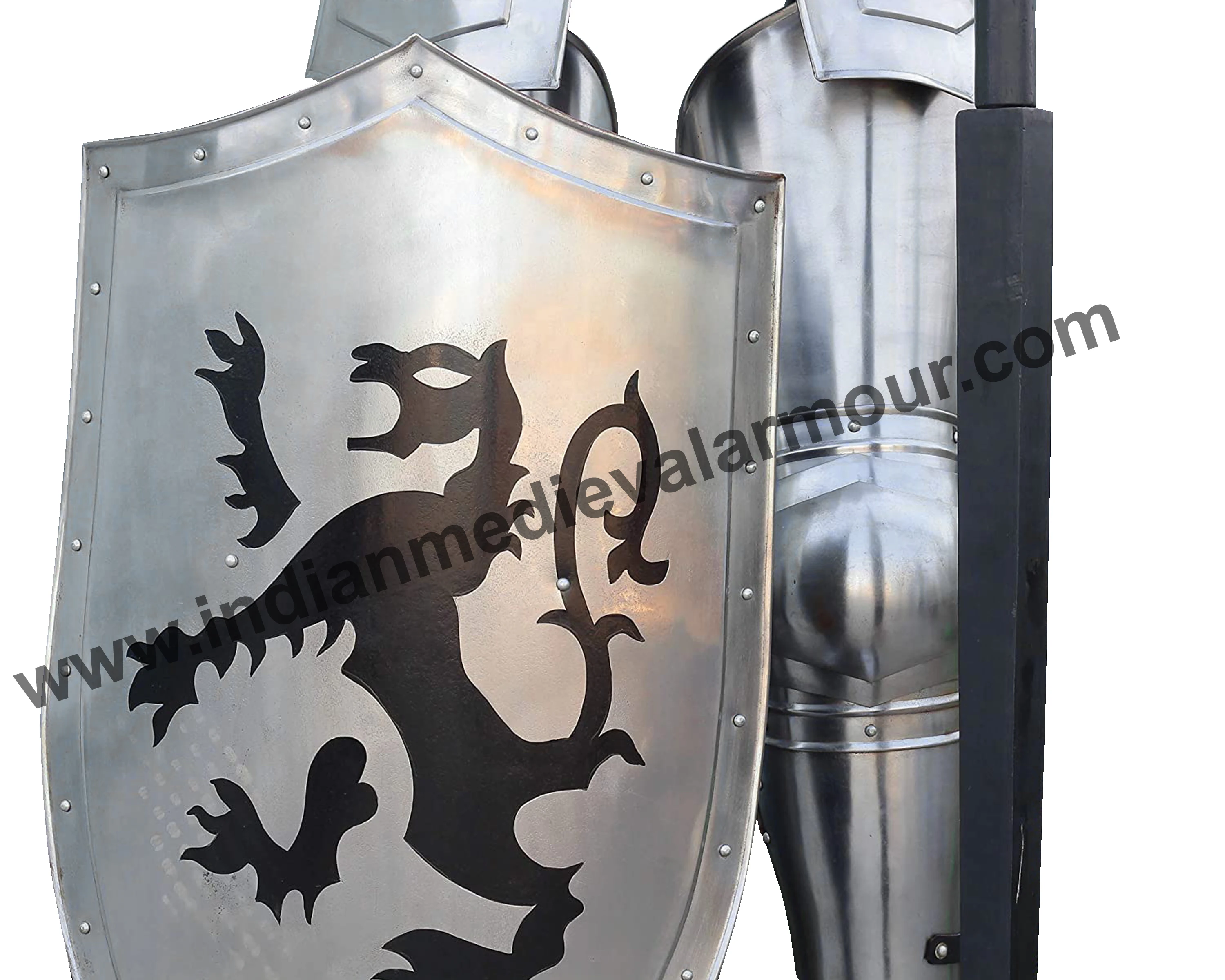 Metallic Full Body Armour Suit Combat Wearable Steel Costume with Display Stand Full Body Length Medieval Armor