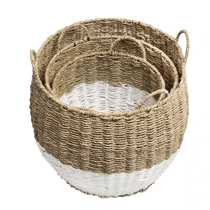 Latest Collection Wicker Seagrass Woven Baskets Vietnam Manufacturing Round Rattan Storage Laundry Hamper Baskets Liners