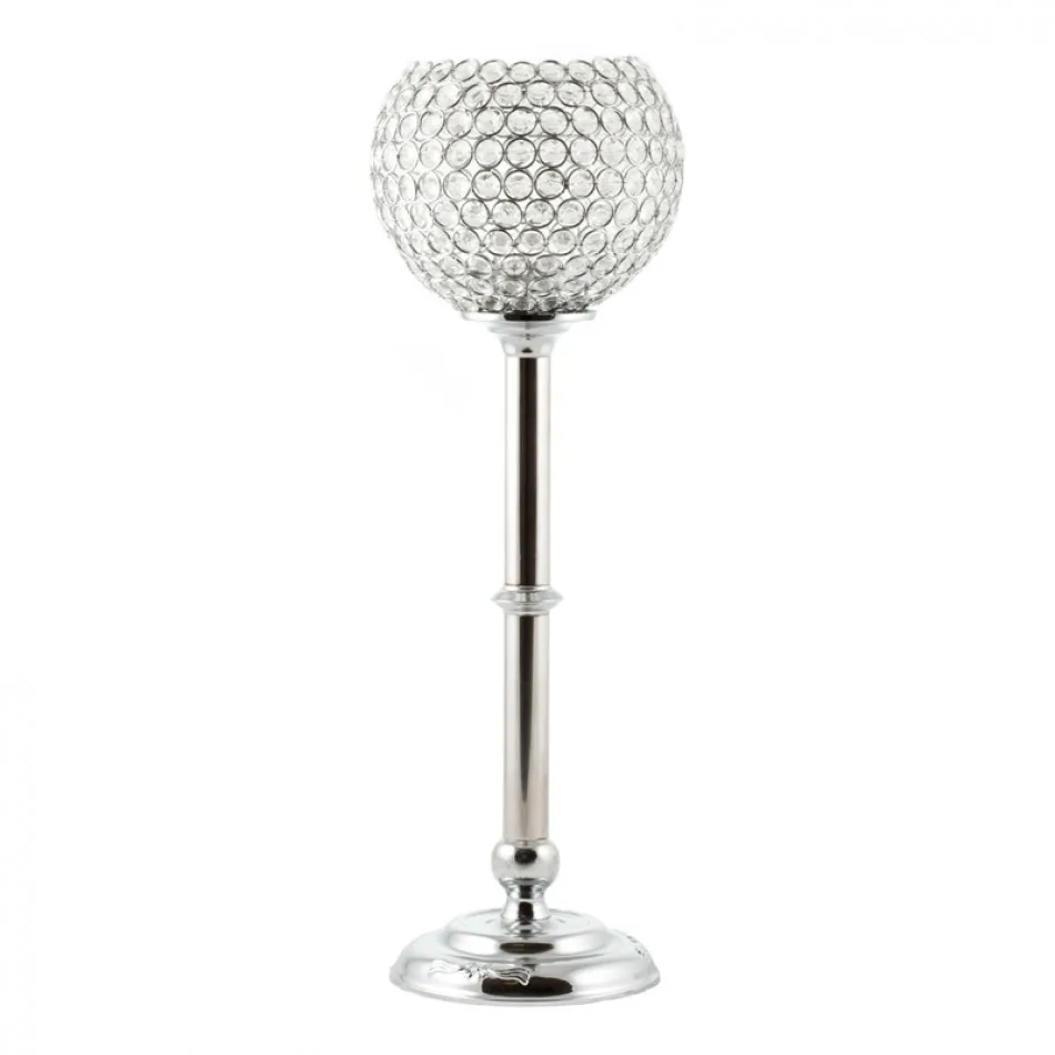 Elegant Silver-Coated Tall Crystal Candle Stick Holders Handmade Customised Size Hotels Guest Rooms Homes Composed Glass Metal