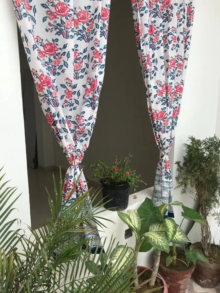 Cotton Curtain Set for Window & Door Hand Block Printed Wooden Block Printed Curtain Set Indian Cotton Curtain Set