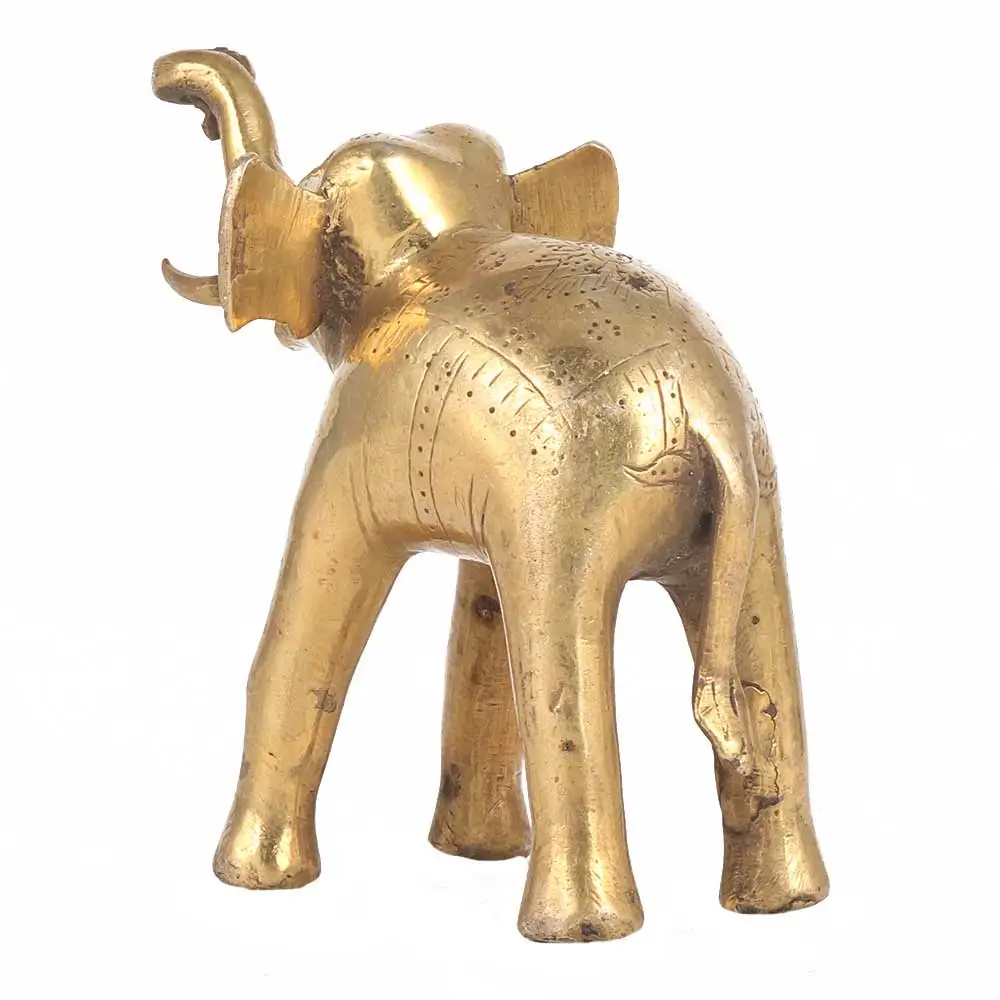 Handmade Indian Brass Golden Elephant With Raised Trunk Sculptures Figurine Statue Home Decor Gift Items 10 x 5 cm SNC-111