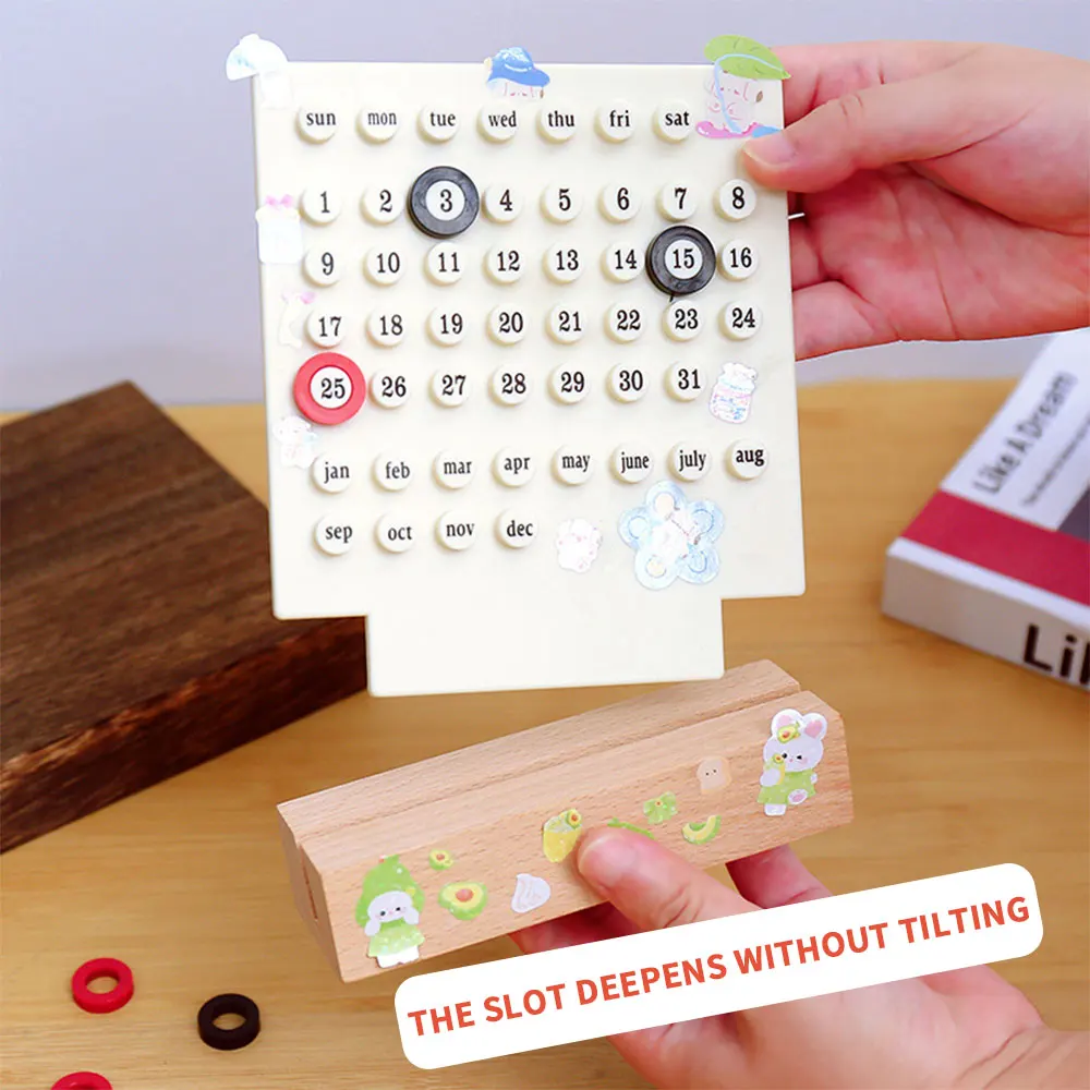2025 Creative Desk Decoration Ring Acrylic Perpetual Calendar Diy Ring Wood Calendar For Gift