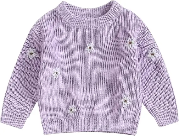 Long Sleeve Flower Pullover Tops for Baby Girls Boys Toddler Knitted Sweatshirt for Fall Winter Comfortable Sweater Clothes