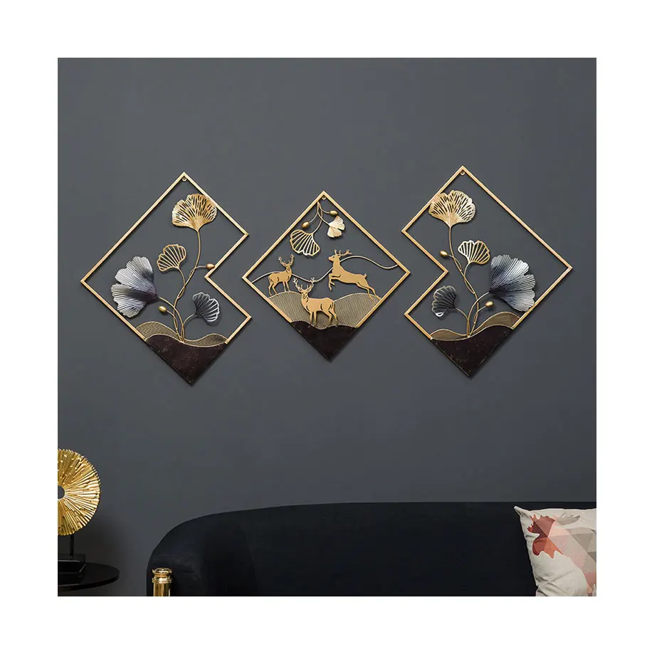 New Chinese Metal Ornaments Iron Art Wall Decor Hanging Painting Living Room Bedroom Porch Tv Background Wall Three-dimensional