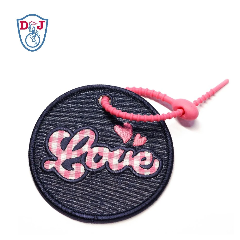 Custom Soft denim Fabric Patch Tag Embroidery Name Tag for bag accessories