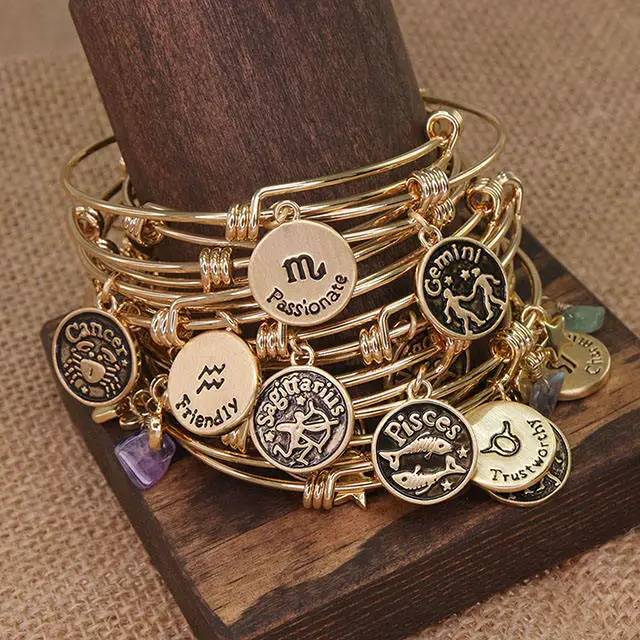 18K Gold Filled Astrology Bracelet Natural Crystal Birthday Stone Zodiac Astrology Gemstone Bracelet Astrological Sign Bracelet