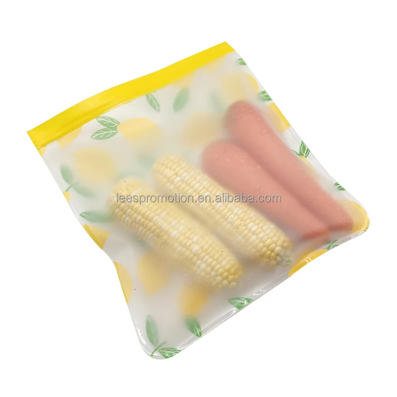 Customized Logo Printing Reusable Food Grade Foldable PEVA Silicone  Zip Lock Bags For Food Storage