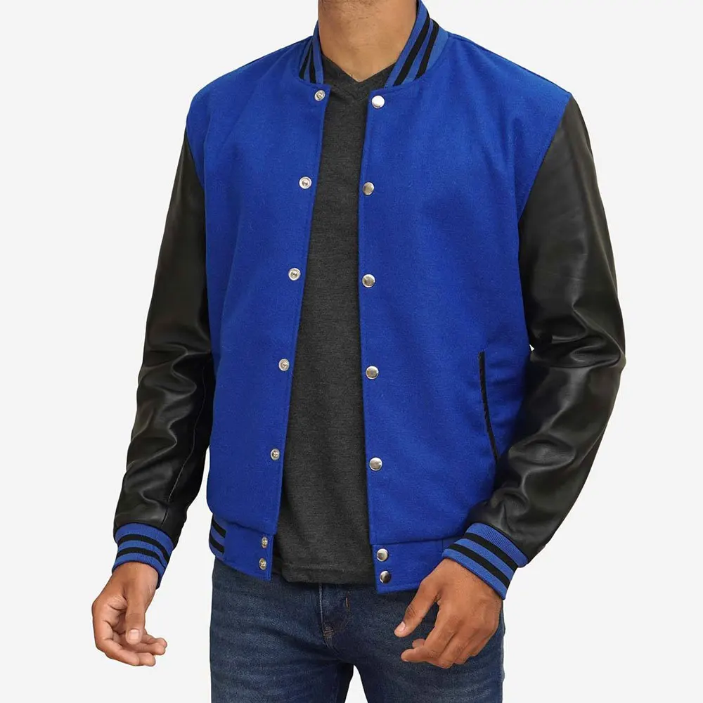 OEM custom chain chenille patch embroidery leather sleeve vintage baseball letterman varsity jacket for men