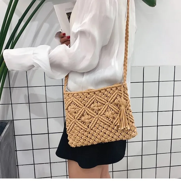 Wholesale 100% Handwoven Bohemian macrame Crochet Handbags with Large Shoulder Strip Buy Online from Isar International LLP
