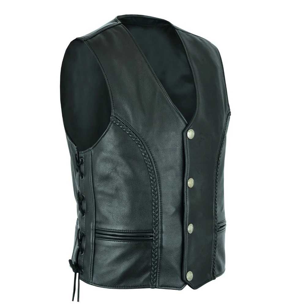 High Quality Genuine Leather Biker Motorcycle Vest Motorbike Vest Made Thick Leather Leather Motorbike vest in pk