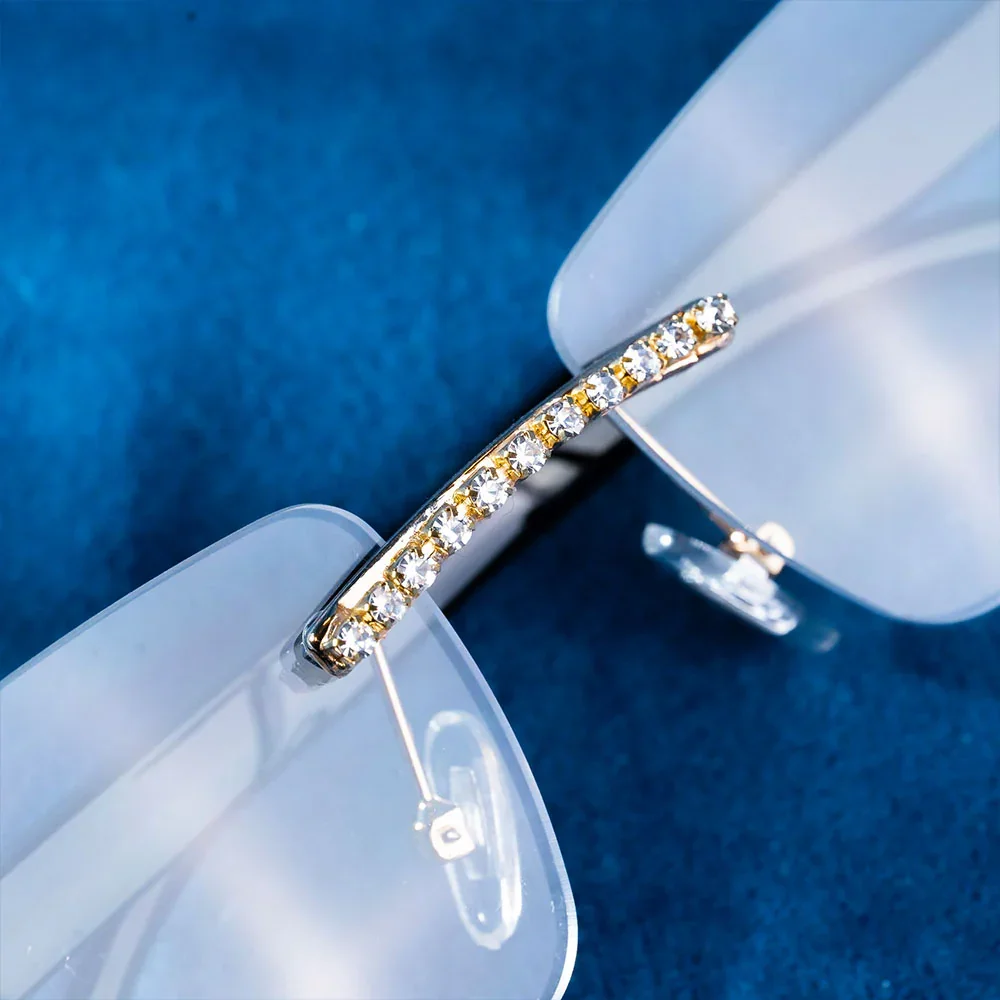 Sunglasses For Moissanite Cut Lab Grown Diamond And Yellow Gold With Black Pvc Frame With Customize Glass look Sunglasses