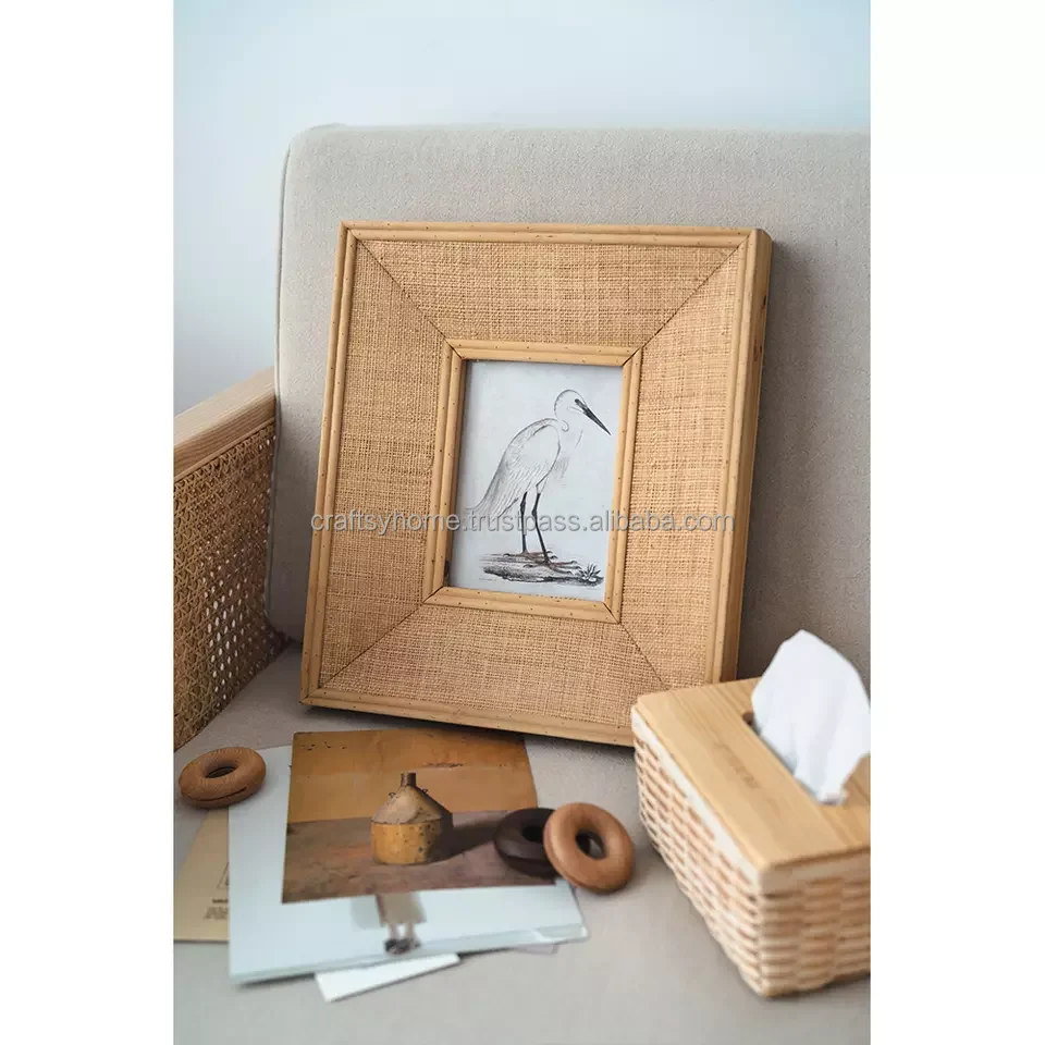 European style rattan wooden picture photo frame home decoration wood modern macrame picture frame