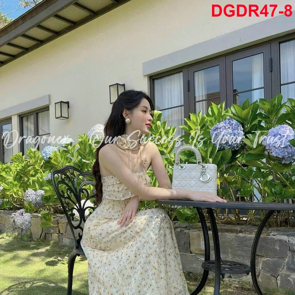 [Party Evening] Elegant Yellow Chiffon Floral Print Strapless Dress With Small Floral Bow From Dragonex 2024 Preferential HOT
