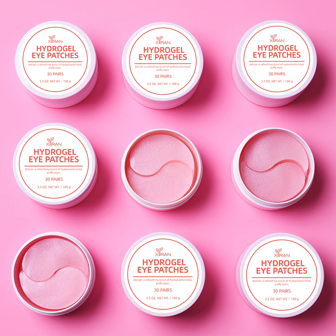 Private Label Hydrating Hyaluronic Acid Eye Masks With Collagen Shimmer Pink Under Hydrogel Eye Patches for Dark Circles