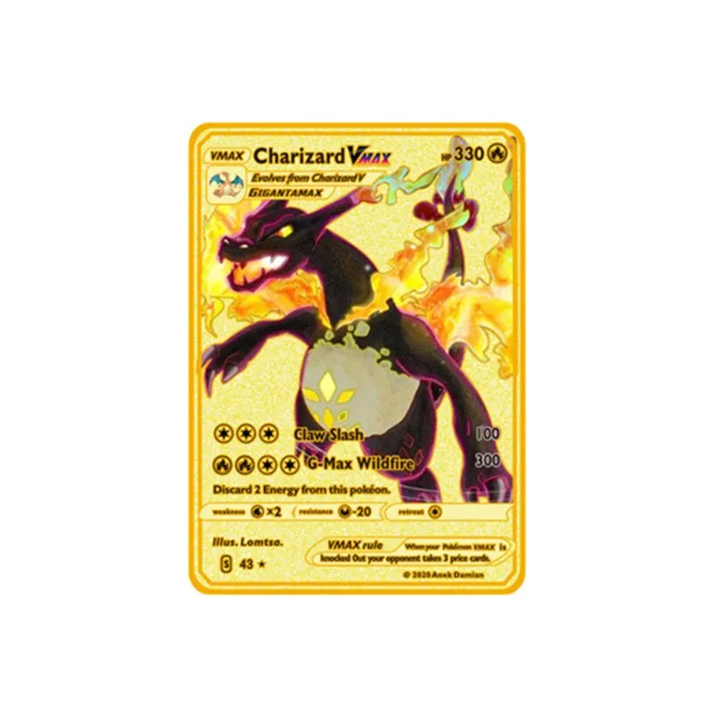 55 Card Metal Gold Vmax GX Energy Card Charizard Pikachu Rare Collection Battle Trainer Card Child Toys Gift French Spanish