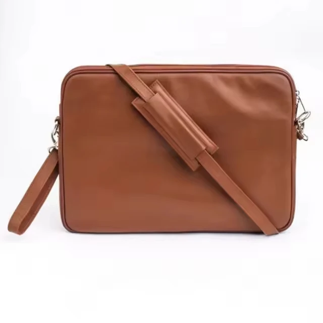 High Quality Custom Logo Executive Cow Leather Briefcase Business Style Office Laptop Compartment Tan PC Travel Bag-Wholesale