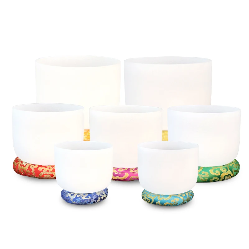 Удивительный набор чакр цветная матовая кварцевая Хрустальная поющая чаша Индивидуальный размер со всеми нотами для звукового исцеления и