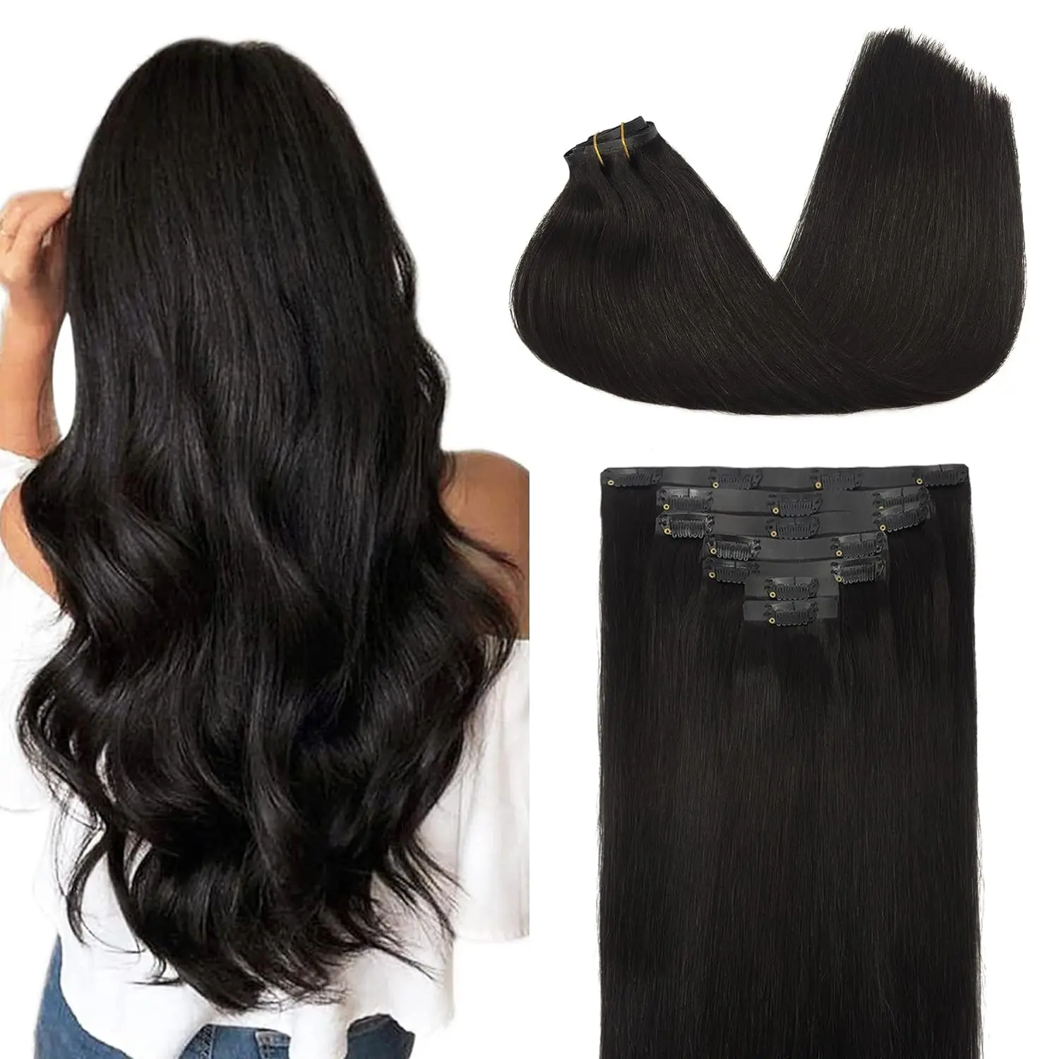 100% Russian Human Remy Clip On Hair Extensions Wholesale Natural Seamless Indian Clip In Hair Extension