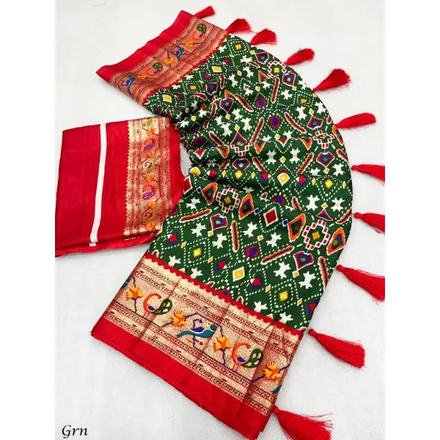 Indian Traditional Modern Design Patola Paithani Saree And Dola Silk Blouse With Foil Work Online Shopping India