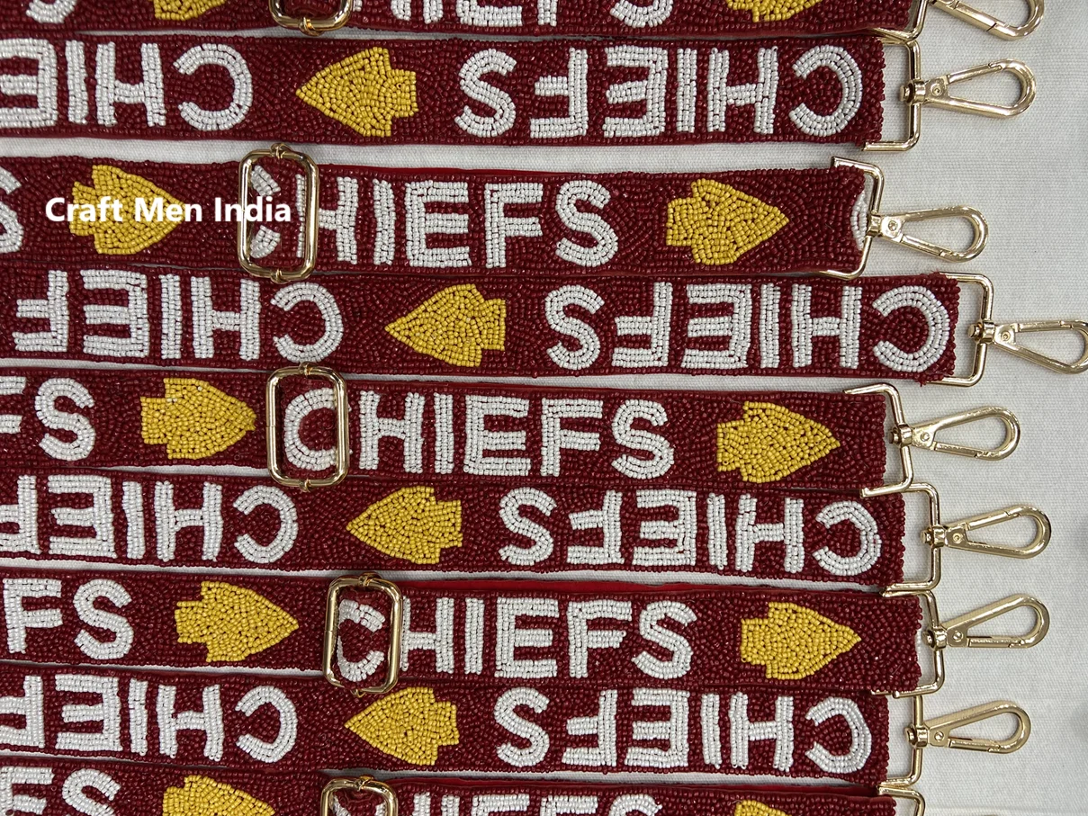 Hot Selling Beaded Strap with embellishments Fully heavy hand beaded strap for mobile phone and clutch purse CHIEFS Beaded strap