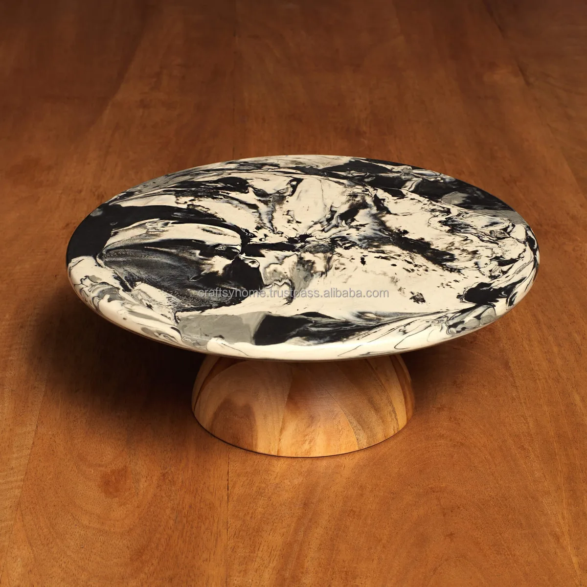 Direct Factory Resin Cake Sweet Serving Lazy Susan Swivel Plate Lazy Susan Rotating Tray Dishes Plates With Wooden Base