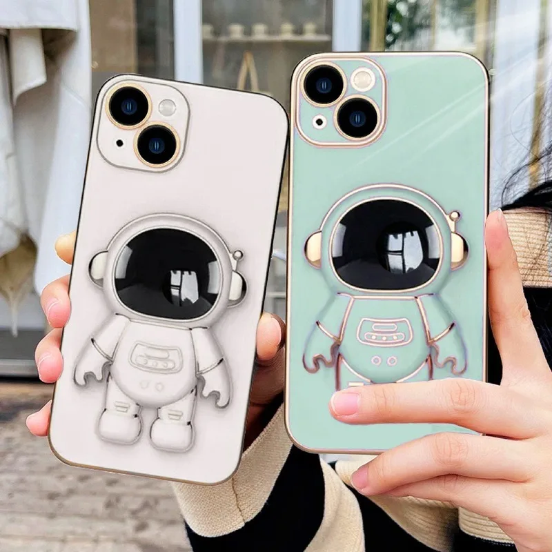 New Design Electroplated 6D Plating Astronaut Colorful Phone Case For iPhone 11 12 13 Pro Max With Astronaut Ring Holder