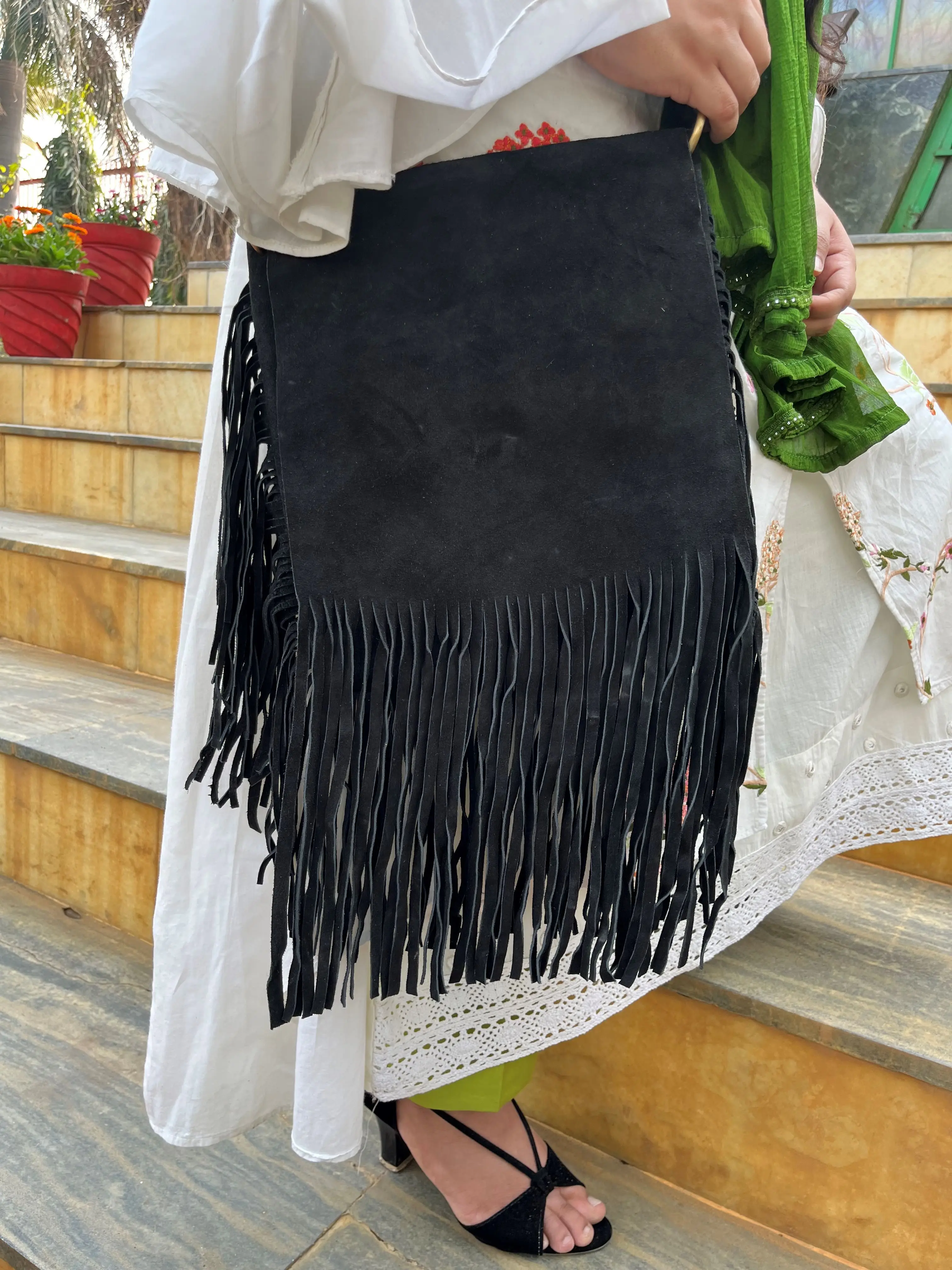 Traditional Premium Quality Wester Design Stylish Handmade Suede Leather Handmade Fringe Cross Body Bag For Woman And Girl
