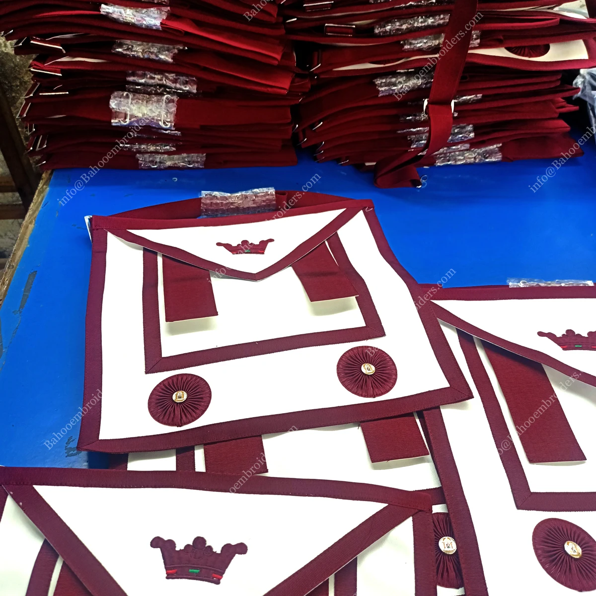 ORDER OF ATHELSTAN LAY BROTHER APRON WITH ROSETTES AND SILVER PLATED TASSELS