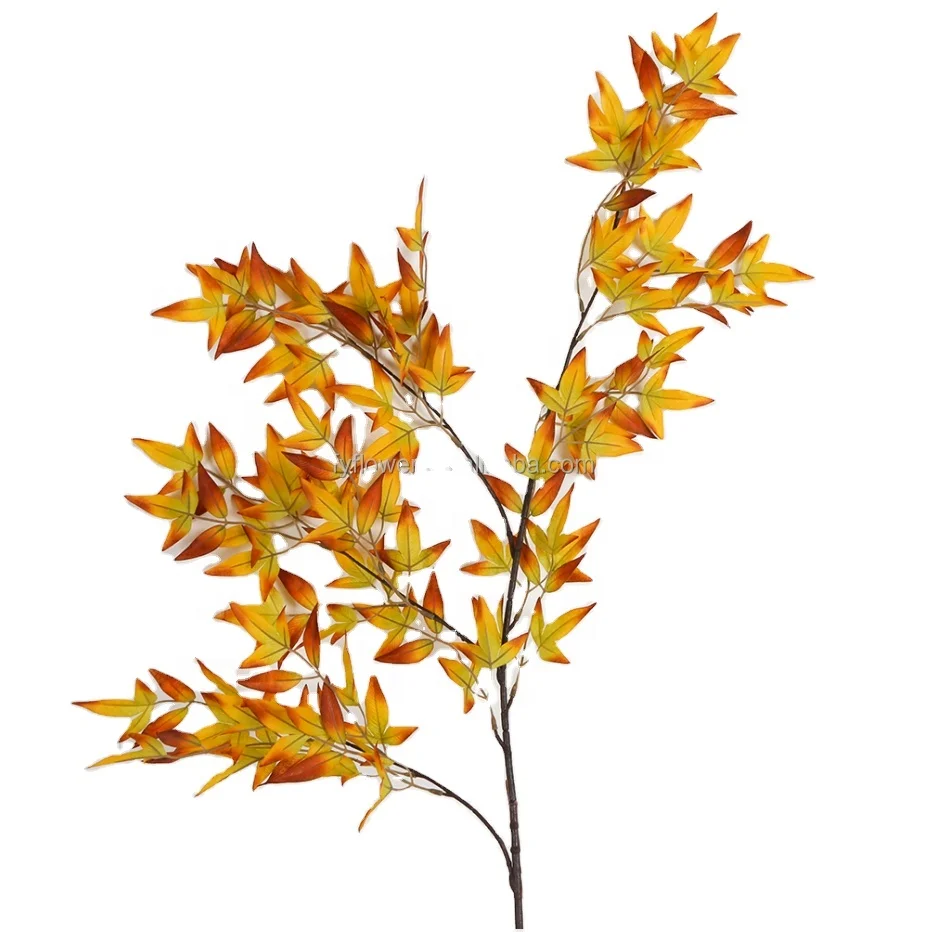 Hunan Zhangjiajie Fuyuan Yiwu orange yellow silk plants single stem nandina artificial heavenly bamboo leaves for wedding decor