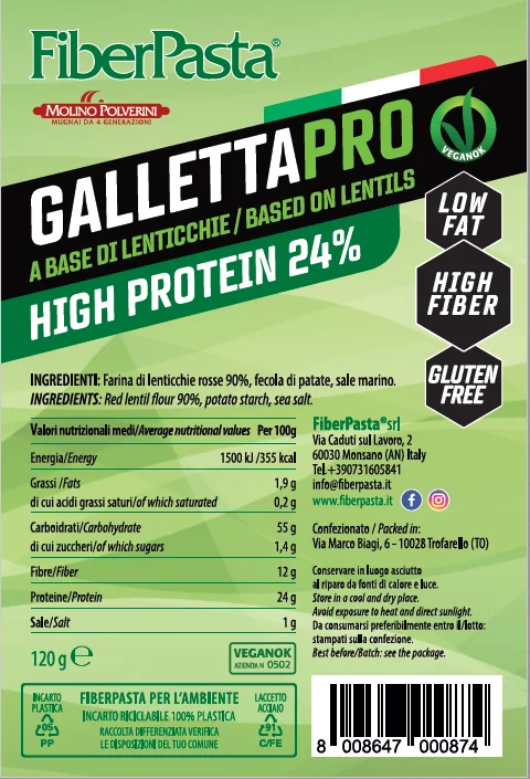 LENTIL CAKE WITH HIGH PROTEIN 24%, GLUTEN FREE AND LOWFAT, PLANT-BASED MADE IN ITALY AND PREMIUM QUALITY