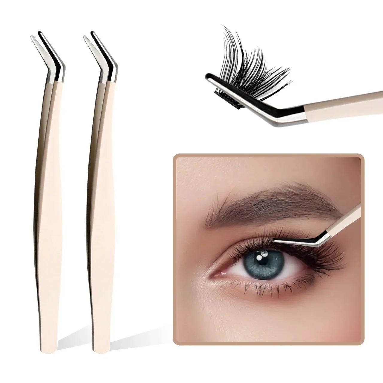High Precision Anti-Static Stainless Steel Tweezers for Lash Grafting Eyelash Extension Makeup Tools with Fiber Tips