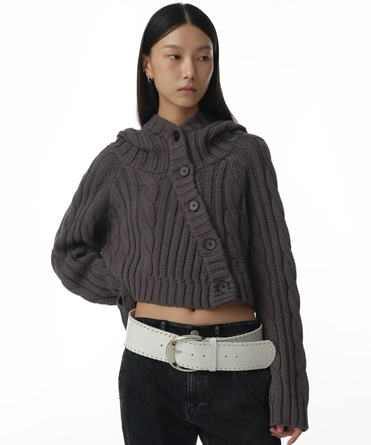 MILLO WOMEN Button Hood Bolero Cardigan [Charcoal] FREE Korean fashion Trending products 2024 new arrivals wholesale clothes