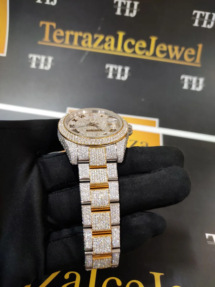 Elegant mens hip hop iced out moissanite diamond wrist hip hop watch with flawless vvs clarity stainless steel wrist watch