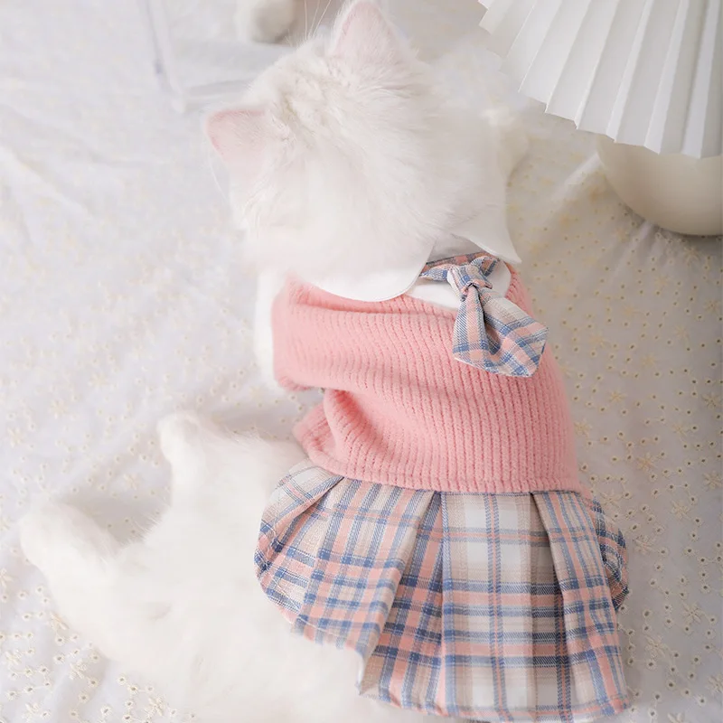 Dog Dress Cat Apparel Puppies Cute Clothes Pet Ribbon Checkered Dress High Quality Less Price