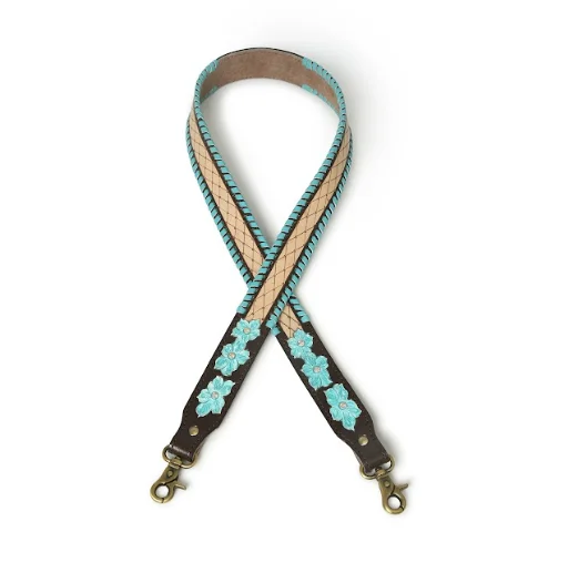 Real Cow Leather Antic Brass Hard Ware Leather Purses Straps Handles Leather Straps for Bag  With Turquois braiding