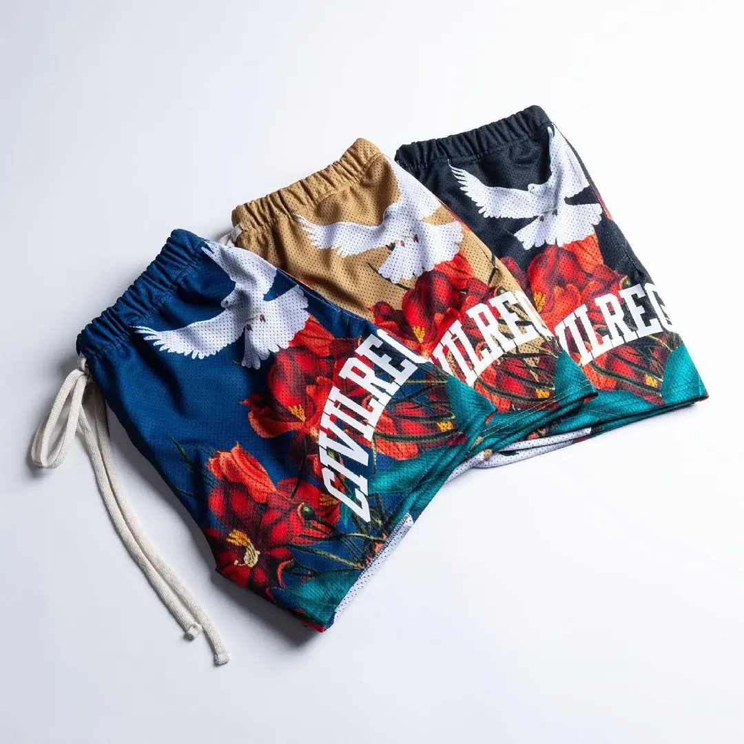 Men 100% Polyester Double Layer Gym Mesh Shorts Custom Graphic Sublimation comfort elastic waistband Street Fashion Men Shorts