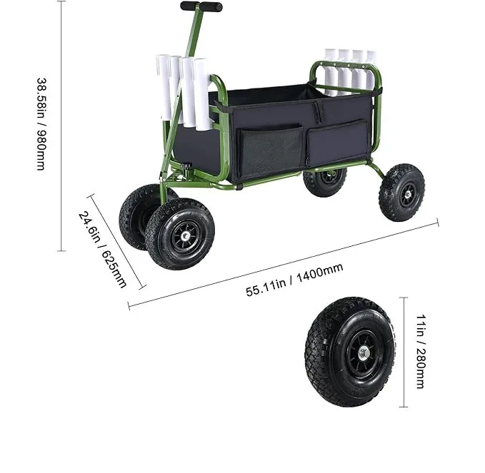 THCW10052 - Beach Fishing Cart, 300 lbs Load Capacity with Big Wheels for Sand, Steel Pier Wagon Trolley with 8 Rod Holders