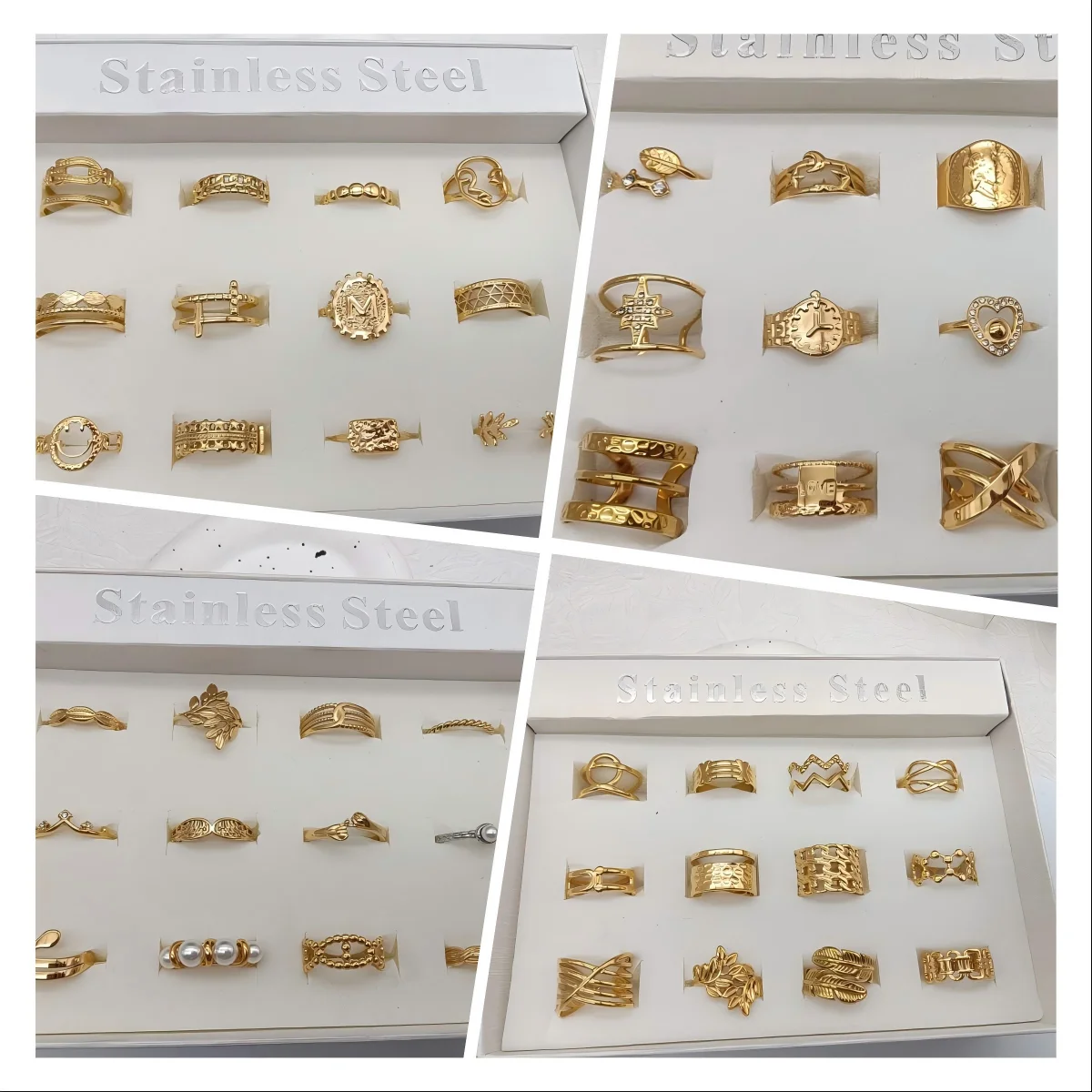 Wholesale Cheap Mixed Women Finger Adjustable Rings Set Wedding Engagement Jewelry Bulk Women Stainless Steel Ring